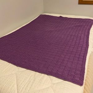 Hand knit purple throw